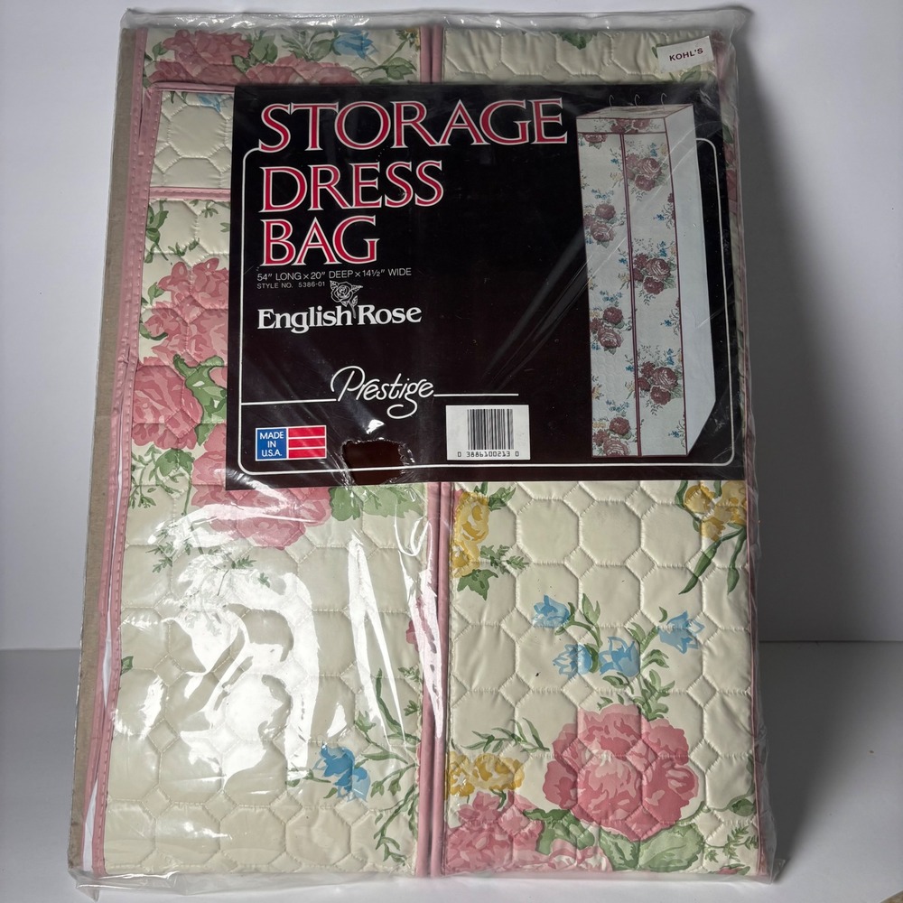 English Rose Storage‎ Dress Bag 54x20x14.5 Pink Floral Quilted Vintage Prestige